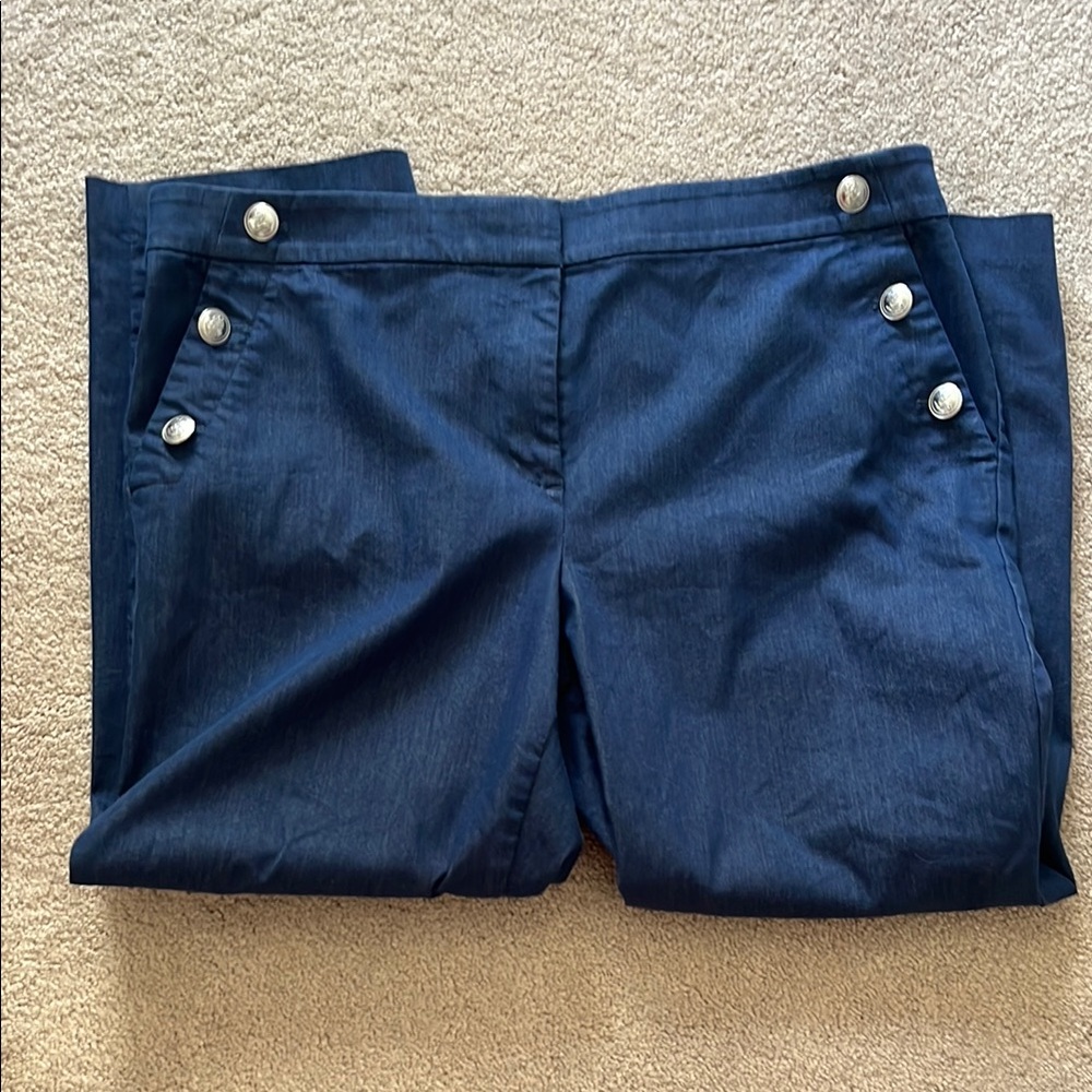 LOFT Blue Ankle Cropped Pants with Structured Fabric